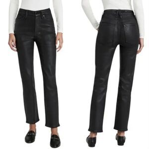New Good American Good Classic High Rise Straight Leg Jeans in Black Coated